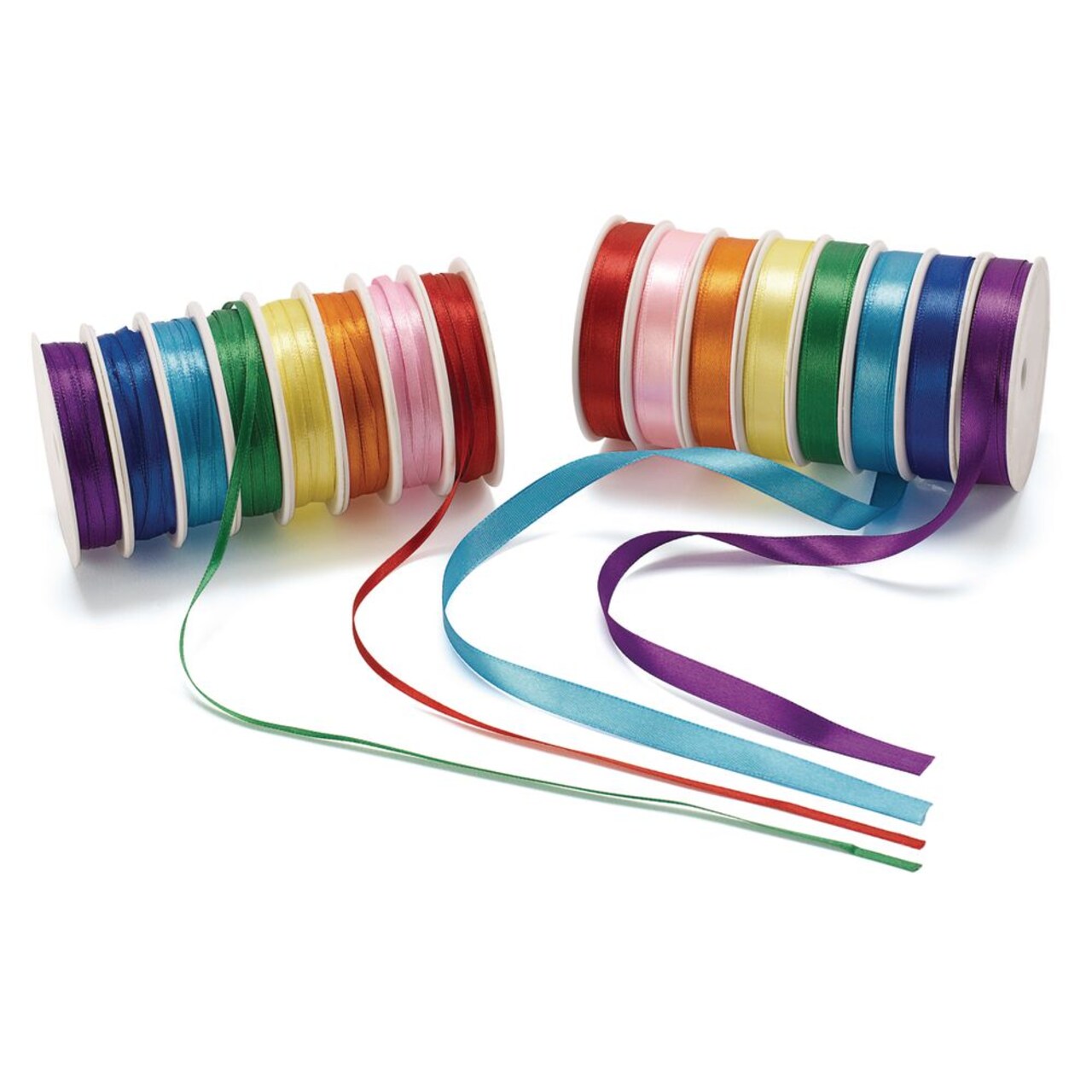 Colorations 400 Feet Colorful Satin Fabric Ribbon, Set of 16, 8 Vibrant Colors, Each 25 Feet, 2 Different Size Widths, for Gift Wrapping, Bow Making, and DIY Crafts, Arts & Crafts Ribbon